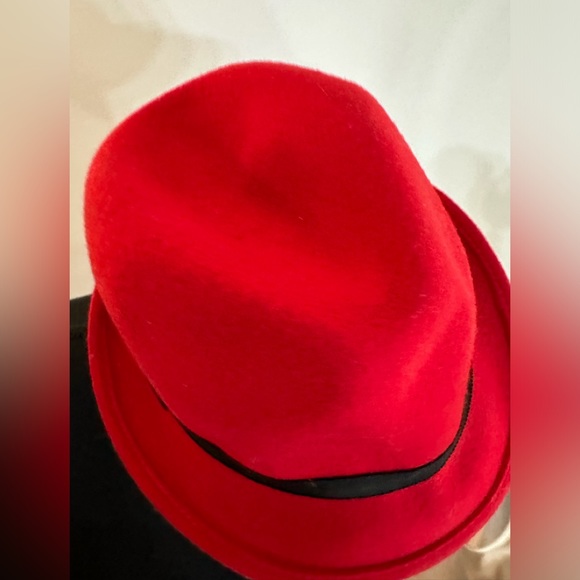 Red Fedora Hat W/Textured Hat Band - Picture 3 of 13